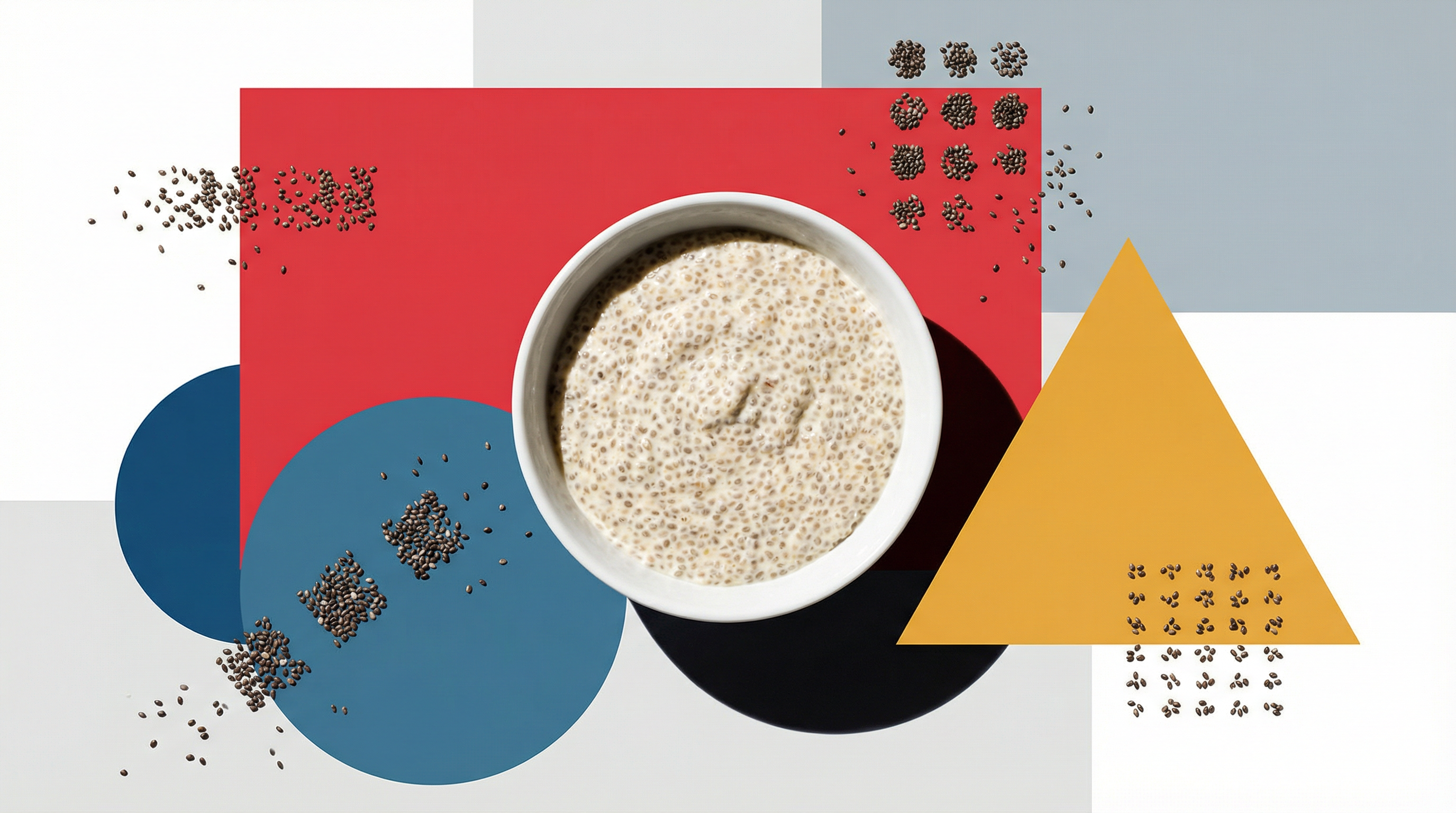 Chia seed pudding with Bauhaus geometric composition