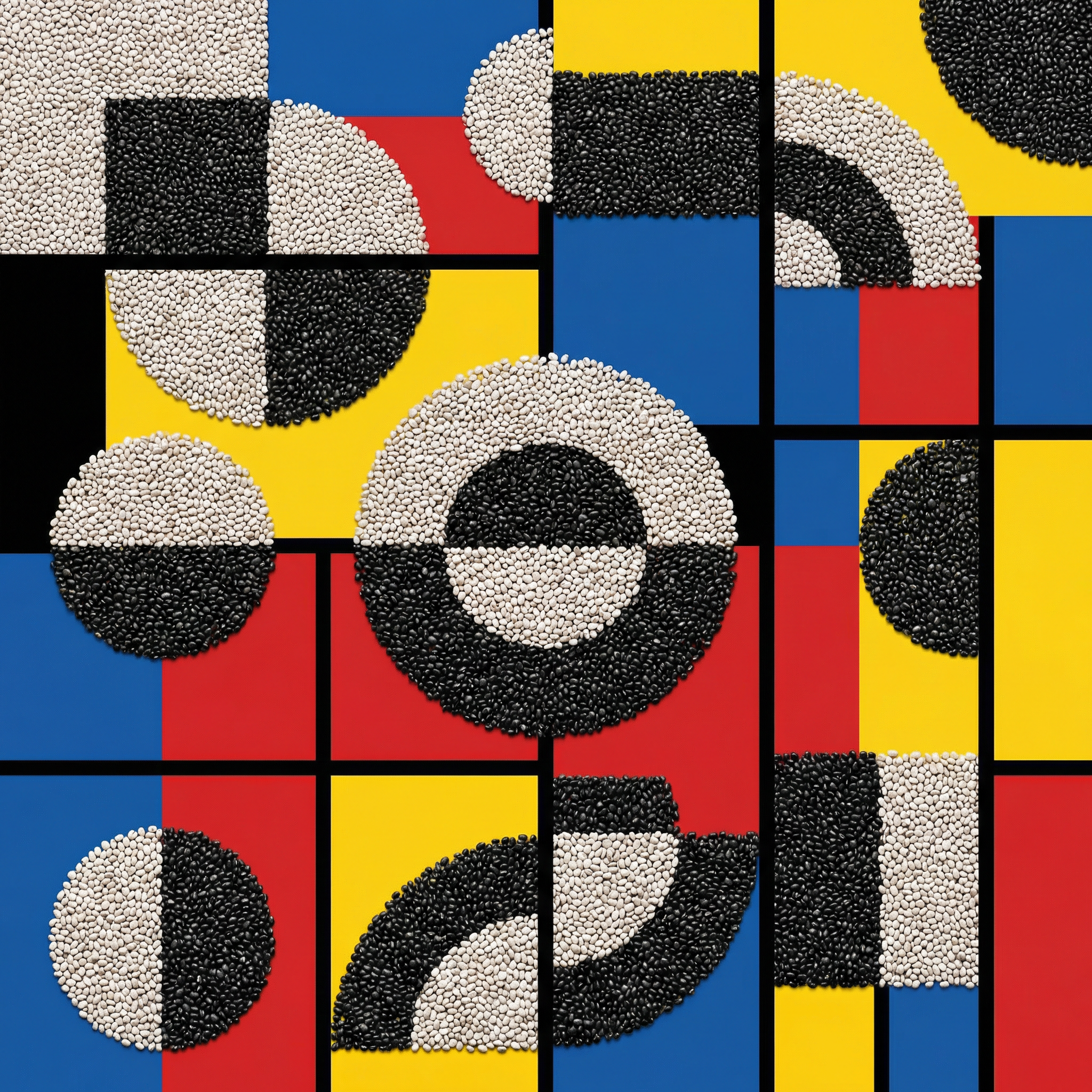 Chia seeds in Bauhaus geometric pattern